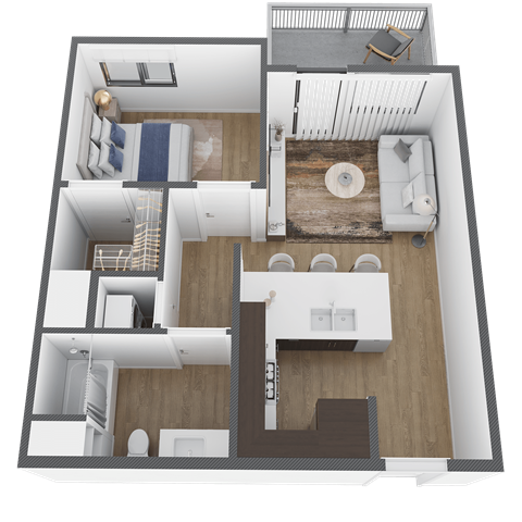 Floor plan for 1 bed, 1 bath, 658 sqft